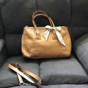 Coach khaki zip top bag with scarf